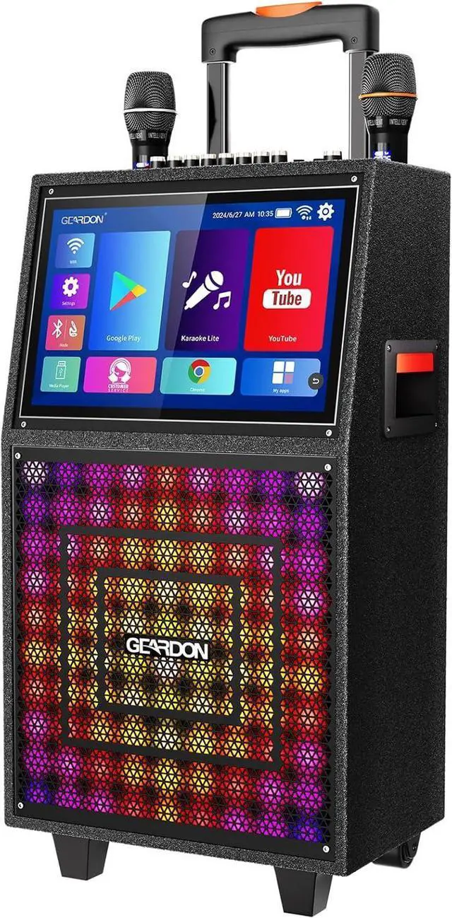 Main image of Karaoke Machine with Lyrics Display Screen for Adults, Built-in 15 Inches Tablet, Bluetooth Speaker with 2 Wireless Mics, DJ Lights, Portable Karaoke System for Any Occasion