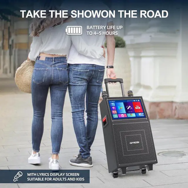 Alt view image 5 of 6 - Karaoke Machine with Lyrics Display Screen for Adults, Built-in 15 Inches Tablet, Bluetooth Speaker with 2 Wireless Mics, DJ Lights, Portable Karaoke System for Any Occasion