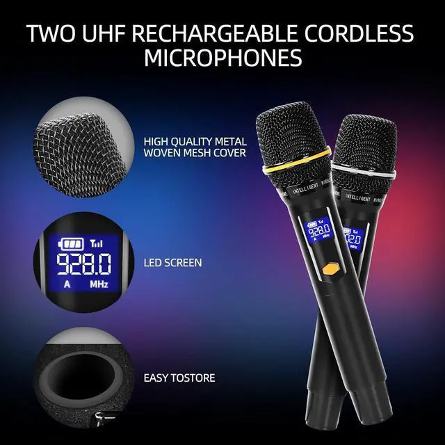 Alt view image 6 of 6 - Karaoke Machine with Lyrics Display Screen for Adults, Built-in 15 Inches Tablet, Bluetooth Speaker with 2 Wireless Mics, DJ Lights, Portable Karaoke System for Any Occasion