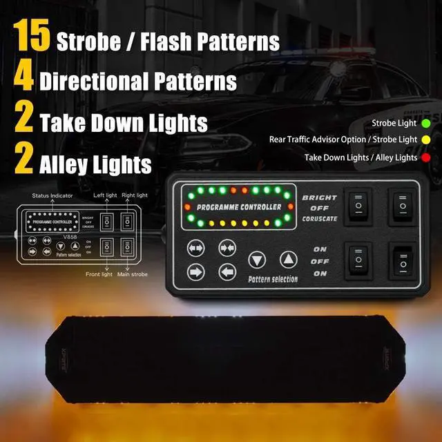 Alt view image 3 of 7 - Amber Emergency Strobe Bar Lights Black Hawk Hevy-duty Rooftop Security Flashing Hazard Warning Lightbar for Tow Trucks Construction Vehicles Traffic Pilot Cars Snowplow