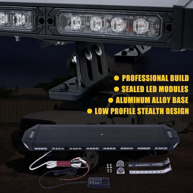 Alt view image 4 of 7 - Amber Emergency Strobe Bar Lights Black Hawk Hevy-duty Rooftop Security Flashing Hazard Warning Lightbar for Tow Trucks Construction Vehicles Traffic Pilot Cars Snowplow