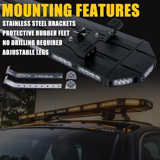 Alt view image 5 of 7 - Amber Emergency Strobe Bar Lights Black Hawk Hevy-duty Rooftop Security Flashing Hazard Warning Lightbar for Tow Trucks Construction Vehicles Traffic Pilot Cars Snowplow
