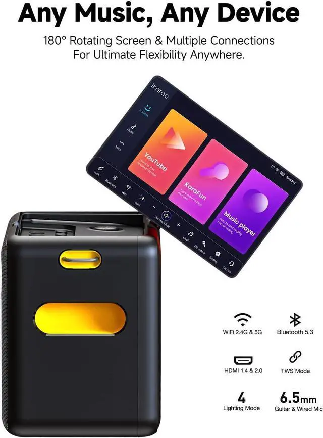 Alt view image 7 of 7 - Smart Karaoke Machine for Adults - with Lyrics Display, 64GB Karaoke Tablet, 2 Wireless Mics, Professional Karaoke System, 300W Peak Power, 4 DJ Lights, Karaoke Speaker for Any Occasion