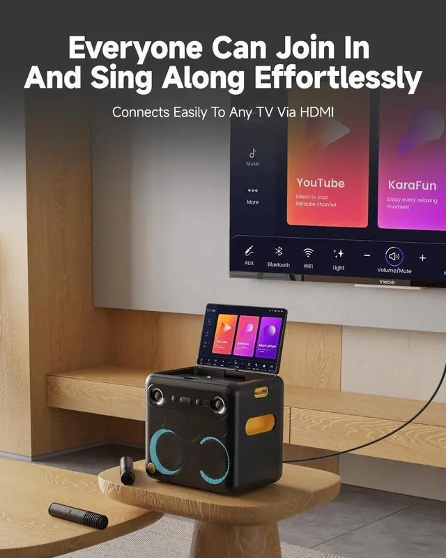 Alt view image 7 of 7 - 2024 Smart Karaoke Machine for Adults - with Lyrics Display, 64GB Karaoke Tablet, 2 Wireless Mics, Professional Karaoke System, 600W Peak Power, 4 DJ Lights, Karaoke Speaker for Any Occasion