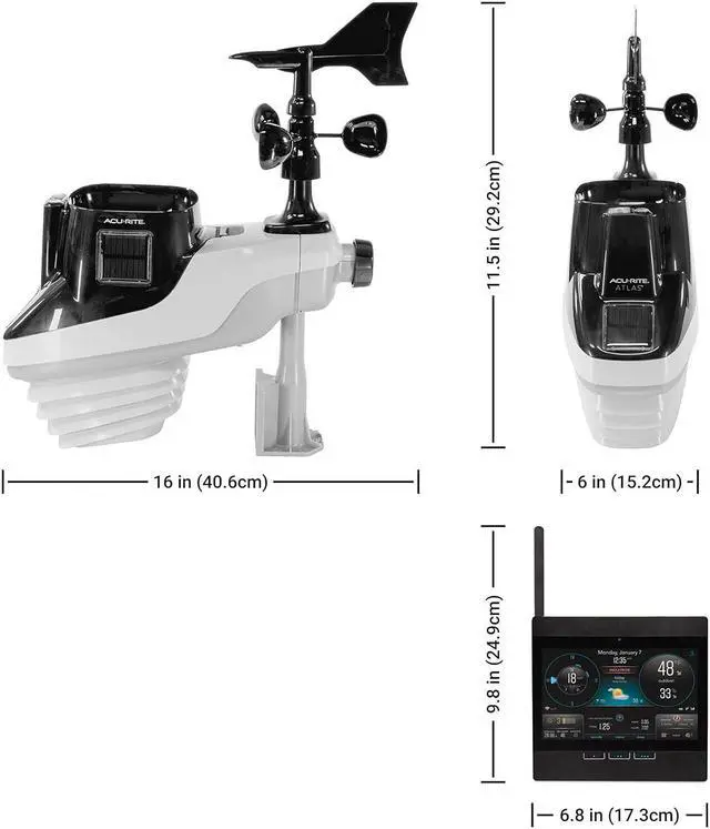 Alt view image 5 of 7 - Professional Home Weather Station with WiFi Display, Lightning Detection, Temperature, Humidity, Rain Gauge, Wind Speed/Direction Sensors