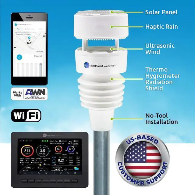 Alt view image 2 of 6 - Weather WS-4000 Solar Powered UltraSonic Wi-Fi Weather Station
