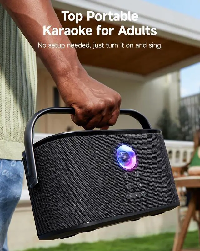 Alt view image 2 of 7 - Portable Karaoke Machine for Adults, Built-in Lyrics Display and Screen, 2 Self-Charging Wireless Microphones, Karaoke App, 140W Speaker, Connects to TV for Home Outdoor Karaoke