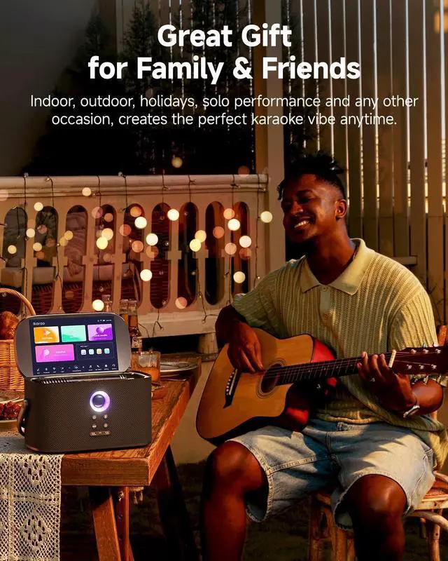 Alt view image 7 of 7 - Portable Karaoke Machine for Adults, Built-in Lyrics Display and Screen, 2 Self-Charging Wireless Microphones, Karaoke App, 140W Speaker, Connects to TV for Home Outdoor Karaoke