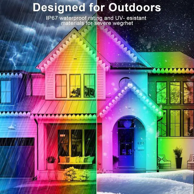 Alt view image 4 of 7 - 300FT Permanent Outdoor RGB Lights - IP67 Waterproof with Smart App Control Remote,DIY Scene Modes, Music Synchronization, Eaves Lights For Garden Decor, Deck, Christmas, Party, Party, Halloween,Roof