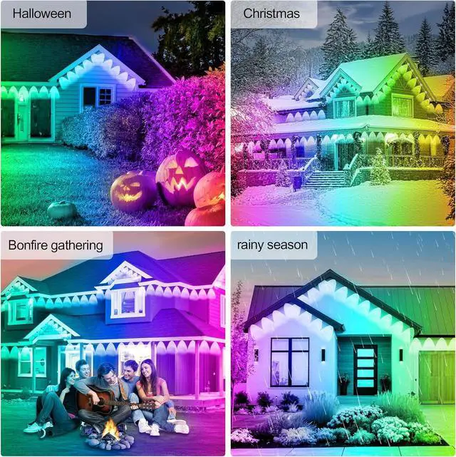 Alt view image 7 of 7 - 300FT Permanent Outdoor RGB Lights - IP67 Waterproof with Smart App Control Remote,DIY Scene Modes, Music Synchronization, Eaves Lights For Garden Decor, Deck, Christmas, Party, Party, Halloween,Roof