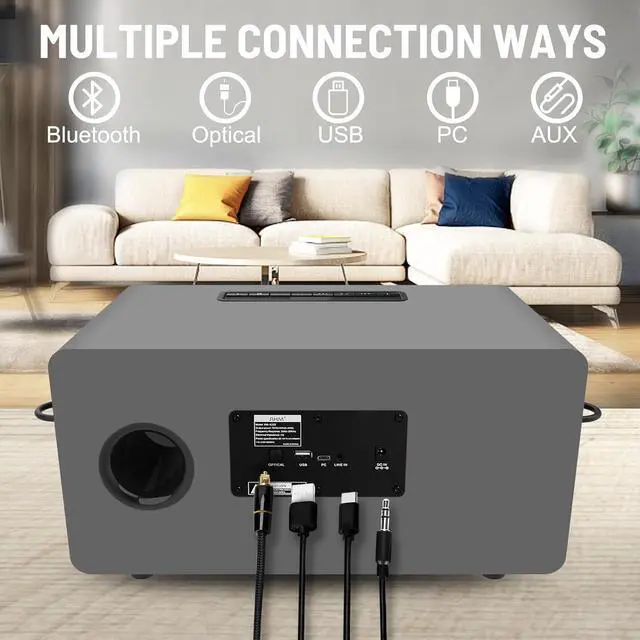 Alt view image 5 of 7 - K222 Karaoke Machine, with 2 Wireless Microphones & 5 Music Modes, Support Optical/Bluetooth/AUX/USB/PC, Wooden Bluetooth Speaker for TV/Home/Meeting/Karaoke/Party, Great for Music Lovers