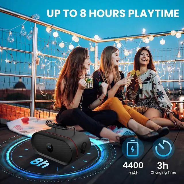 Alt view image 6 of 6 - K666 Karaoke Machine with Powerful & Clear Sound, 2 Wireless Microphones, Rechargeable Battery, 8 Hours Playtime, Support Bluetooth/AUX/USB/PC for Home, Party, Wedding, Picnic, Outdoors Activities