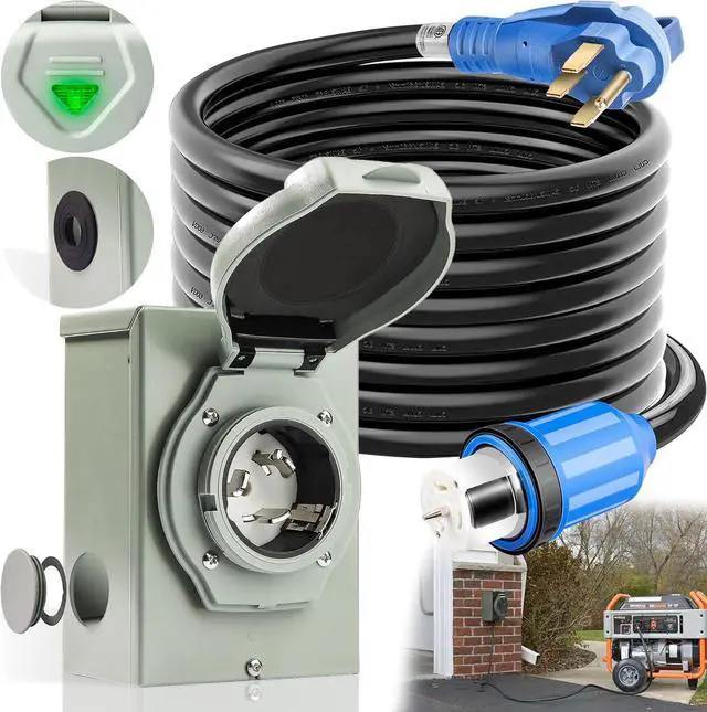 Main image of 50 Amp Generator Cord and Power Inlet Box [Pre-Drilled], 50FT Generator Cords 50 Amp,125V/250V Generator Power Cord NEMA14-50P/SS2-50R Twist Lock Connector