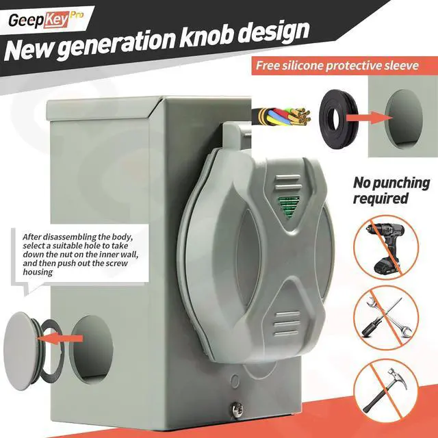 Alt view image 3 of 7 - 50 Amp Generator Cord and Power Inlet Box [Pre-Drilled], 50FT Generator Cords 50 Amp,125V/250V Generator Power Cord NEMA14-50P/SS2-50R Twist Lock Connector