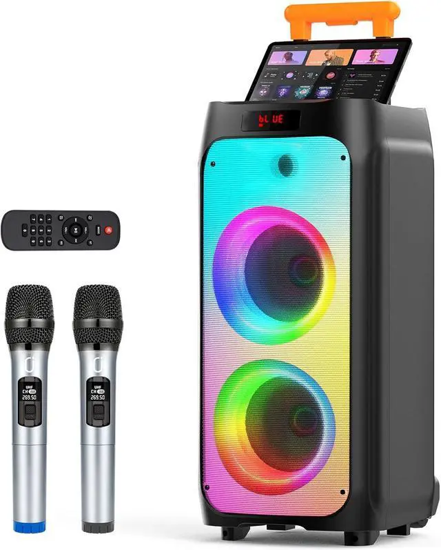 Main image of Karaoke Machine with 2 Wireless Microphones, Portable Bluetooth Karaoke Speaker for Outdoor, Big Party Speaker with Disco Lights for Gatherings, The Best Gifts for Christmas