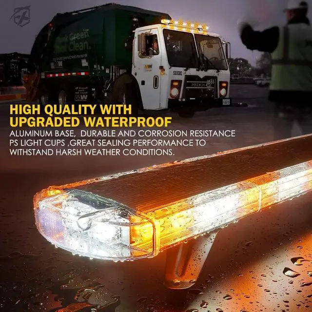 Alt view image 3 of 7 - 48 Inch LED Rooftop Emergency Strobe Warning Lights Bar w/Adjustable Mounting Brackets, for Vehicles, Security, Law Enforcement, Snowplow, Tow Trucks, Crane, Construction Cars - White Amber