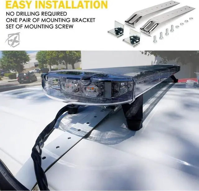 Alt view image 6 of 7 - 48 Inch LED Rooftop Emergency Strobe Warning Lights Bar w/Adjustable Mounting Brackets, for Vehicles, Security, Law Enforcement, Snowplow, Tow Trucks, Crane, Construction Cars - White Amber