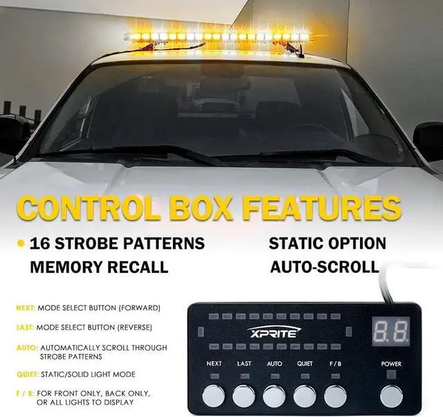 Alt view image 4 of 7 - 48 Inch LED Rooftop Emergency Strobe Warning Lights Bar w/Adjustable Mounting Brackets, for Vehicles, Security, Law Enforcement, Snowplow, Tow Trucks, Crane, Construction Cars - White Amber