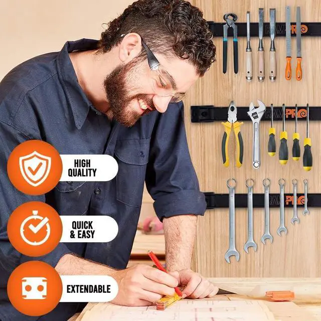 Alt view image 2 of 7 - Magnetic Tool Holder Strip - A Tool Magnet Bar for Garage Organization, Shop Organization, and Workbench Accessories - Best Gift for Men - Easy To Install in Workshop - Mounting Screws Included.