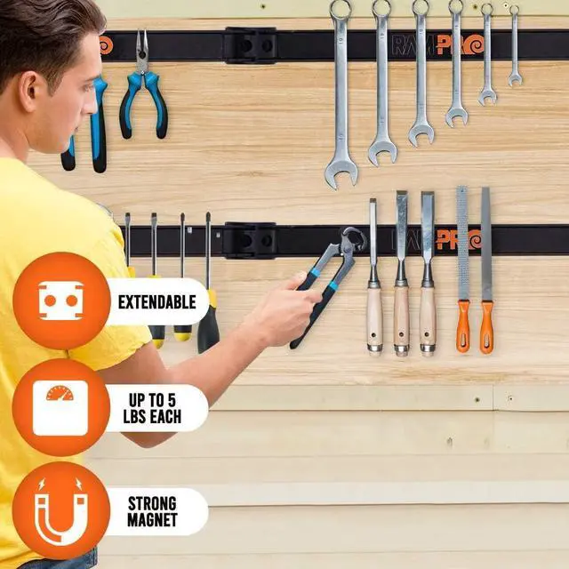 Alt view image 3 of 7 - Magnetic Tool Holder Strip - A Tool Magnet Bar for Garage Organization, Shop Organization, and Workbench Accessories - Best Gift for Men - Easy To Install in Workshop - Mounting Screws Included.