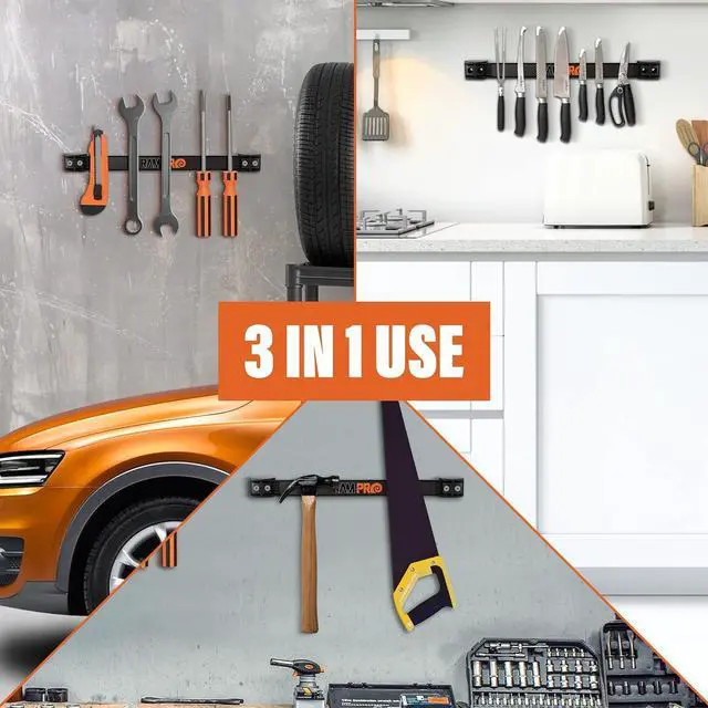 Alt view image 6 of 7 - Magnetic Tool Holder Strip - A Tool Magnet Bar for Garage Organization, Shop Organization, and Workbench Accessories - Best Gift for Men - Easy To Install in Workshop - Mounting Screws Included.