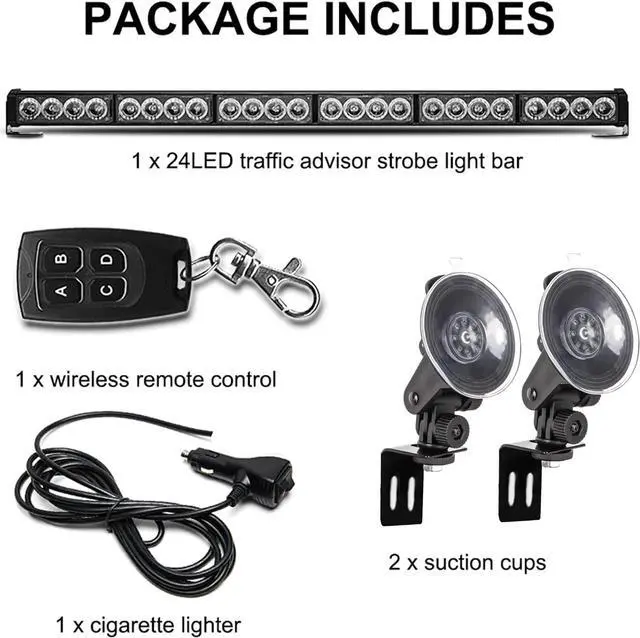 Alt view image 7 of 7 - Emergency Strobe Police Lights Bar Directional Traffic Advisor Warning Strobe Flash Lights for Vehicles Accessories Suction Mounting Bracket 27 Inch 6 Panel Led Wireless Remote Control Blue