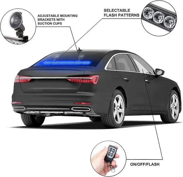 Alt view image 5 of 7 - Emergency Strobe Police Lights Bar Directional Traffic Advisor Warning Strobe Flash Lights for Vehicles Accessories Suction Mounting Bracket 27 Inch 6 Panel Led Wireless Remote Control Blue