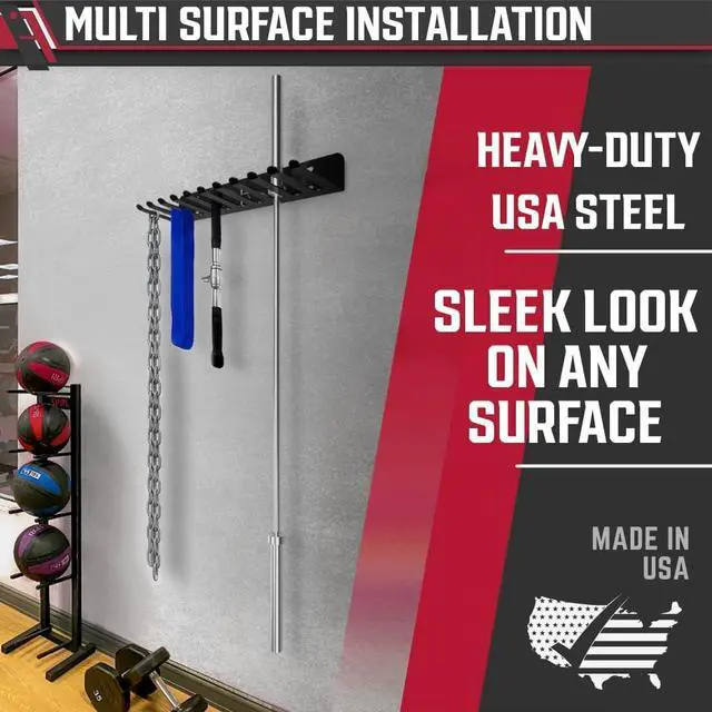 Alt view image 4 of 6 - USA Omega Gym Storage Rack 9 OR 11 Hook Heavy-Duty Gym Wall Organizer Gym Caddy Hanger - Gym Accessory Storage - Resistance Bands, Jump Ropes, Barbells, Lifting Belts, Cable Attachments