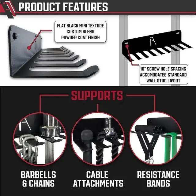 Alt view image 3 of 6 - USA Omega Gym Storage Rack 9 OR 11 Hook Heavy-Duty Gym Wall Organizer Gym Caddy Hanger - Gym Accessory Storage - Resistance Bands, Jump Ropes, Barbells, Lifting Belts, Cable Attachments
