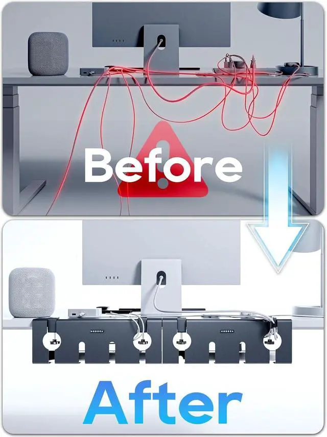 Alt view image 4 of 7 - No Drill Under Desk Cable Management Tray, 17'' Wire Management, Punch-Free Clamp on, Metal Cable Tray, Wire Organizer Under Desk, Under Desk Basket for Office and Home, Black(2 Packs)
