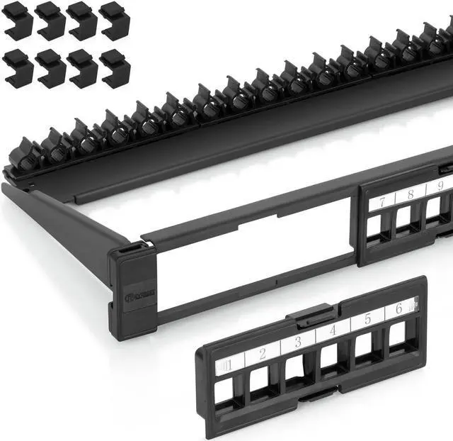 Main image of Everest 24 Port Keystone Patch Panel (2-Pack) - Removable 6-Port Panels - Use with Slim Prole Keystones ONLY (Wider Jacks May not t Side by Side) - 8 Blank Keystone Jack Inserts Included
