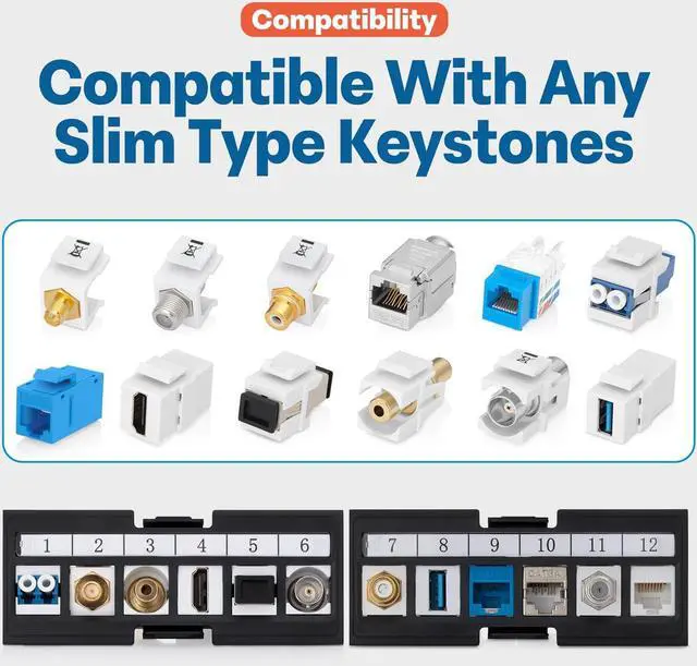 Alt view image 3 of 7 - Everest 24 Port Keystone Patch Panel (2-Pack) - Removable 6-Port Panels - Use with Slim Prole Keystones ONLY (Wider Jacks May not t Side by Side) - 8 Blank Keystone Jack Inserts Included