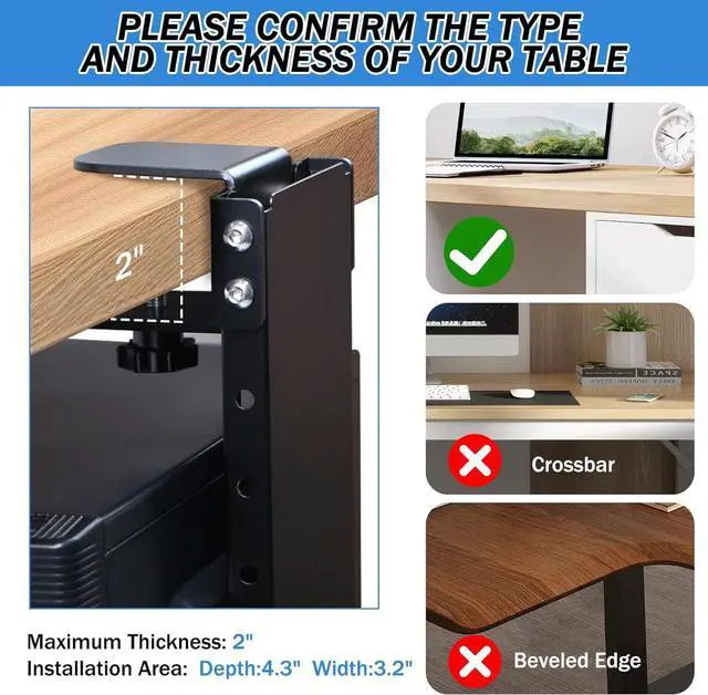 Alt view image 2 of 7 - Adjustable Clamp Mount On Desk for PC Tower - No Drilling, Height Adjustable from 13.2" to 21.6", Width Adjustable from 5.5" to 9.8", Heavy Duty Under Desk Computer Mount, Computer Mount for Desk