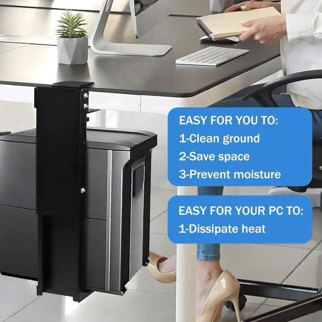 Alt view image 6 of 7 - Adjustable Clamp Mount On Desk for PC Tower - No Drilling, Height Adjustable from 13.2" to 21.6", Width Adjustable from 5.5" to 9.8", Heavy Duty Under Desk Computer Mount, Computer Mount for Desk