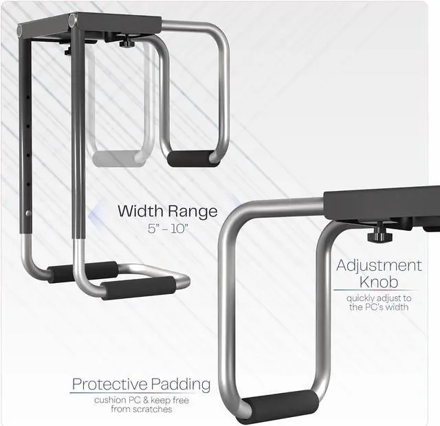 Alt view image 4 of 7 - Heavy Duty Adjustable Under-Desk PC Mount, Computer CPU Holder, Supports up to 66 lbs, MOUNT-PC04A