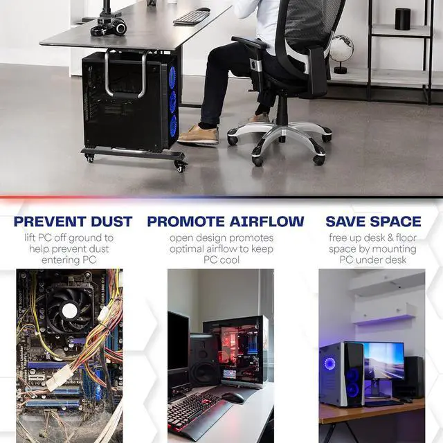 Alt view image 5 of 7 - Heavy Duty Adjustable Under-Desk PC Mount, Computer CPU Holder, Supports up to 66 lbs, MOUNT-PC04A