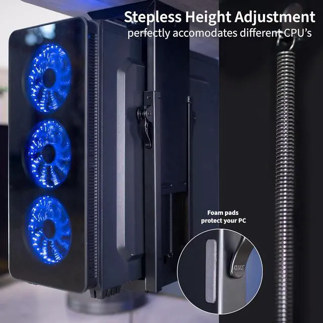 Alt view image 6 of 7 - Adjustable Under Desk Gaming PC Mount, Medium-Large Computer Case CPU Tower Holder with Secure Locking, Holds up to 33 lbs, Black, MOUNT-PC06E