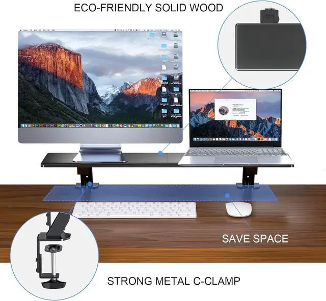 Alt view image 4 of 6 - suptek Clamp-on 32 Inch Dual Monitor Desk Mount Riser Shelf Computer Stands for 2 Monitor,Laptop,Printer, Notebook,32.2 x 7.8 x 5.7