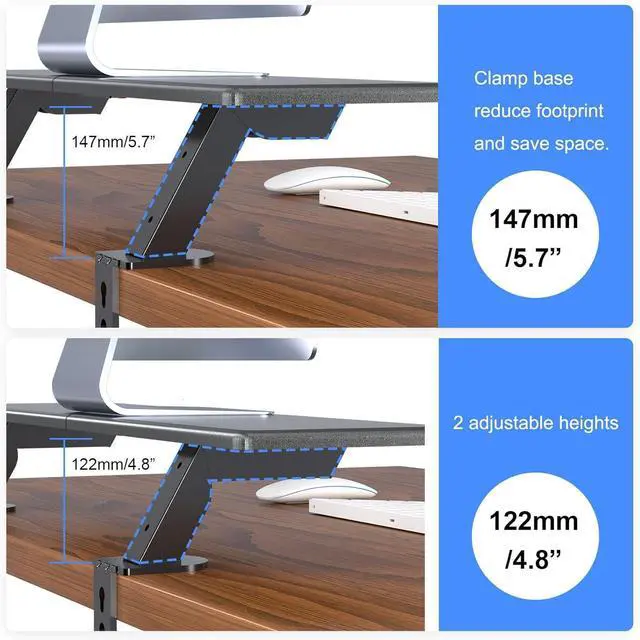 Alt view image 3 of 6 - suptek Clamp-on 32 Inch Dual Monitor Desk Mount Riser Shelf Computer Stands for 2 Monitor,Laptop,Printer, Notebook,32.2 x 7.8 x 5.7