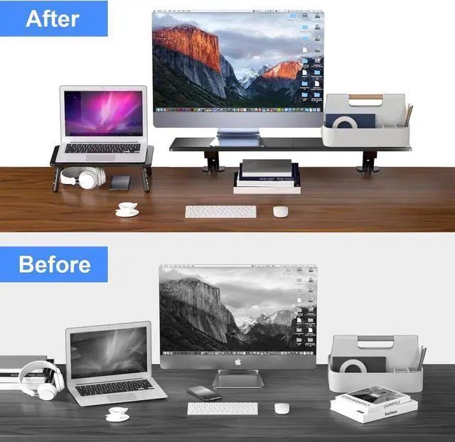 Alt view image 5 of 6 - suptek Clamp-on 32 Inch Dual Monitor Desk Mount Riser Shelf Computer Stands for 2 Monitor,Laptop,Printer, Notebook,32.2 x 7.8 x 5.7