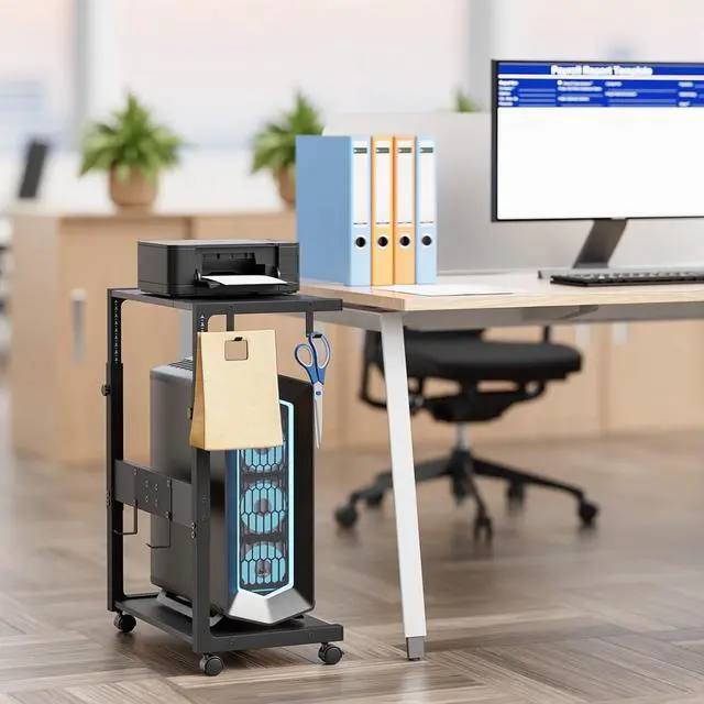 Alt view image 2 of 6 - Computer Tower Stand - Adjustable PC Tower Stand CPU Holder Cart with Charging Station for Office Home Classroom,23.03"-28.3" H, black