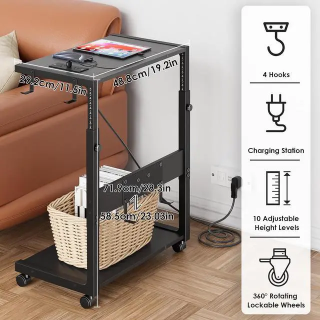 Alt view image 3 of 6 - Computer Tower Stand - Adjustable PC Tower Stand CPU Holder Cart with Charging Station for Office Home Classroom,23.03"-28.3" H, black
