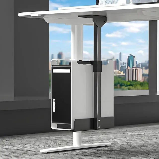 Alt view image 2 of 7 - Under Desk Pc Mount, Adjustable Computer Case Holder Installation Under Desk Or on Wall, Heavy Duty Adjustable Under-Desk CPU Tower Stand, Supports Up to 55 Lbs,White,Square