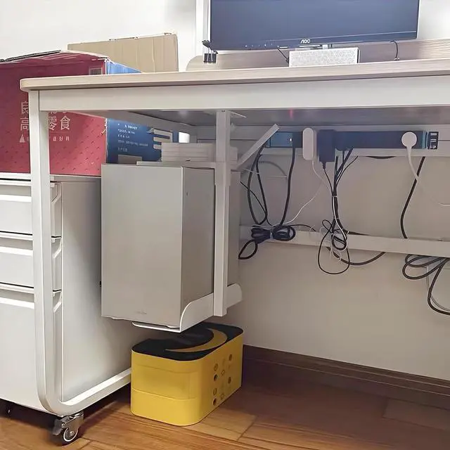 Alt view image 3 of 7 - Under Desk Pc Mount, Adjustable Computer Case Holder Installation Under Desk Or on Wall, Heavy Duty Adjustable Under-Desk CPU Tower Stand, Supports Up to 55 Lbs,White,Square