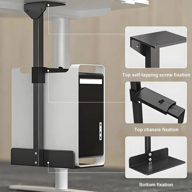 Alt view image 5 of 7 - Under Desk Pc Mount, Adjustable Computer Case Holder Installation Under Desk Or on Wall, Heavy Duty Adjustable Under-Desk CPU Tower Stand, Supports Up to 55 Lbs,White,Square