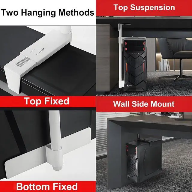 Alt view image 6 of 7 - Under Desk Pc Mount, Adjustable Computer Case Holder Installation Under Desk Or on Wall, Heavy Duty Adjustable Under-Desk CPU Tower Stand, Supports Up to 55 Lbs,White,Square