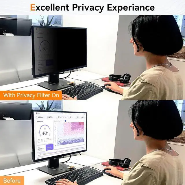 Alt view image 2 of 7 - [2 Pack] 24 Inch Computer Privacy Screen for 16:9 Aspect Ratio Widescreen Monitor, Eye Protection Anti Glare Blue Light Computer Monitor Privacy Filter, Removable Anti-Scratch 24in Protector Film