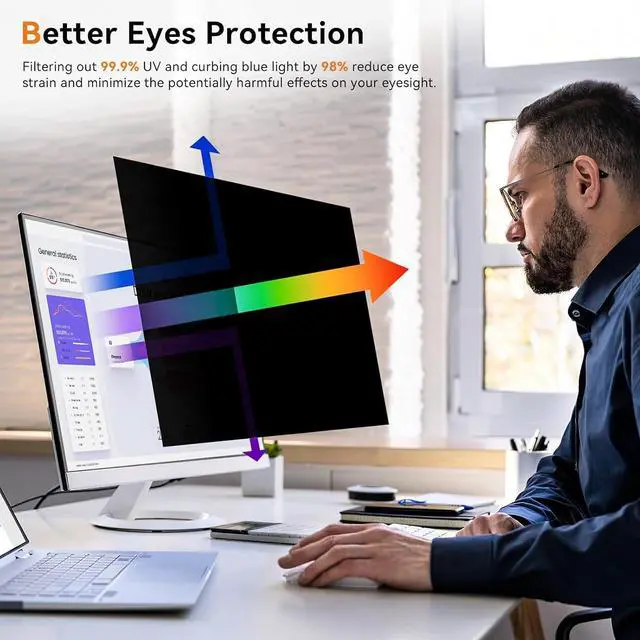 Alt view image 3 of 7 - [2 Pack] 24 Inch Computer Privacy Screen for 16:9 Aspect Ratio Widescreen Monitor, Eye Protection Anti Glare Blue Light Computer Monitor Privacy Filter, Removable Anti-Scratch 24in Protector Film