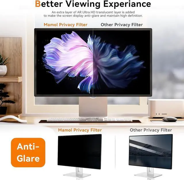 Alt view image 4 of 7 - [2 Pack] 24 Inch Computer Privacy Screen for 16:9 Aspect Ratio Widescreen Monitor, Eye Protection Anti Glare Blue Light Computer Monitor Privacy Filter, Removable Anti-Scratch 24in Protector Film