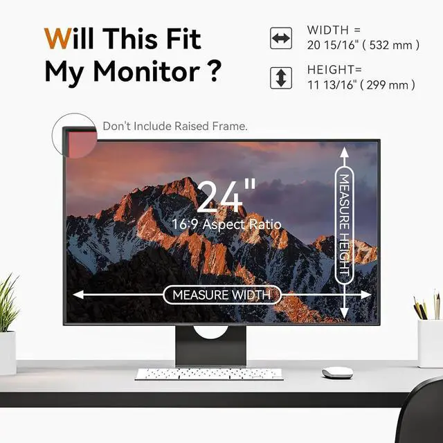 Alt view image 5 of 7 - [2 Pack] 24 Inch Computer Privacy Screen for 16:9 Aspect Ratio Widescreen Monitor, Eye Protection Anti Glare Blue Light Computer Monitor Privacy Filter, Removable Anti-Scratch 24in Protector Film